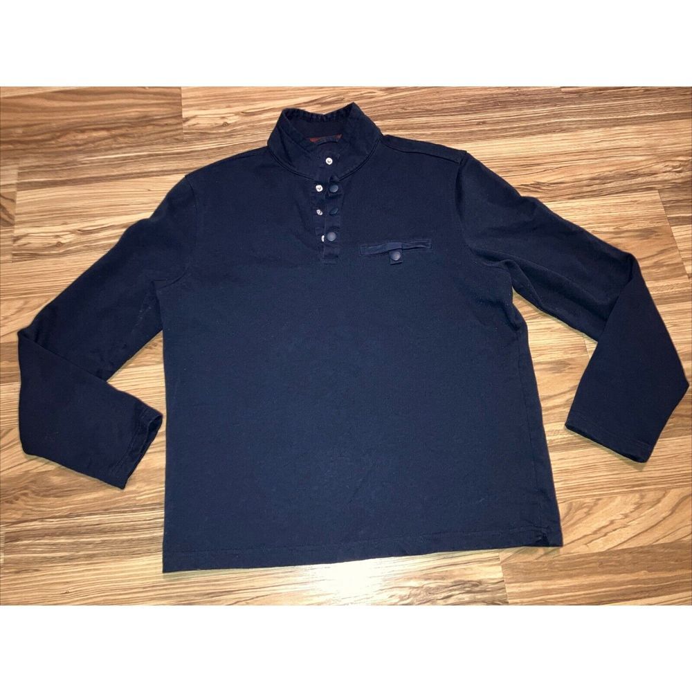 UNTUCKit Parkson Snap Fleece Pullover Men's Medium Navy Blue Henley Button